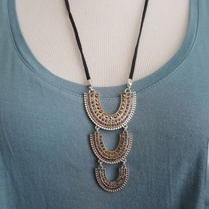 New Lucky Brand Pave Leather Arch Pendant